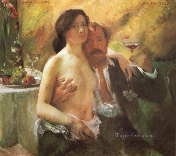  Esposa Arte - Autorretrato con su esposa y una copa de champán Lovis Corinth